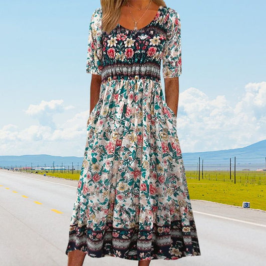 🌸 Γυναικείο κομψό φόρεμα με boho print