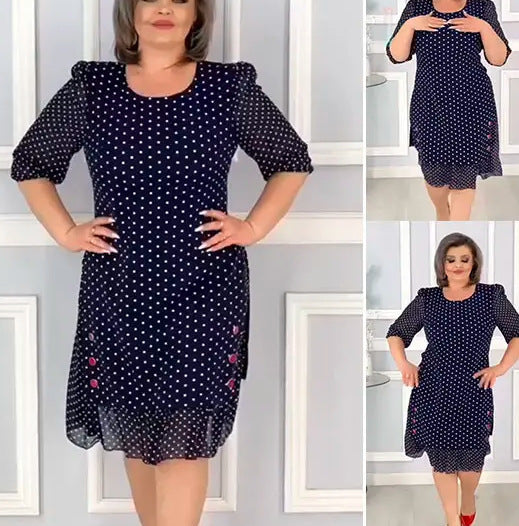 👗【M-4XL】Κομψό φόρεμα με μισό μανίκι και πουά σχέδιο