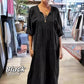【✨Η κομψότητα είναι τόσο απλή】👗Γυναικείο φόρεμα με V-neck, μισό μανίκι και μακρύ μήκος