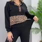 Leopard Print Casual Patchwork Sweatshirt Two Piece Set