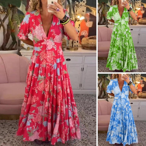 💃Άνετο φόρεμα με λαιμόκοψη V και τσέπες