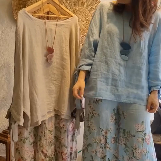👗 Γυναικείο σετ φαρδιάς μπλούζας και φαρδύ παντελόνι με φλοράλ σχέδιο