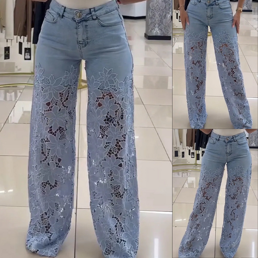 👖Μοντέρνο τζιν τζιν με δαντελένια μπαλώματα