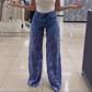 👖Μοντέρνο τζιν τζιν με δαντελένια μπαλώματα
