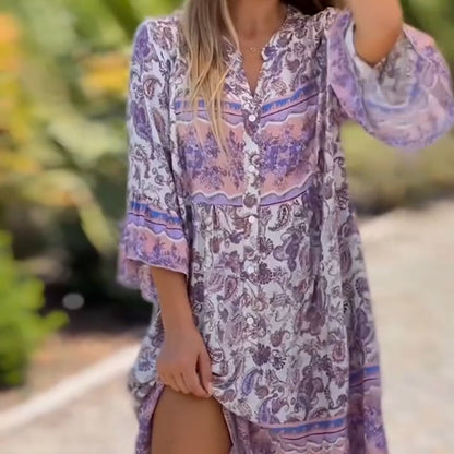 🌸Γυναίκες φλοράλ φόρεμα V λαιμόκοψη
