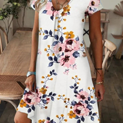 👗 Κομψή γυναικεία φούστα με λουλουδάτο μοτίβο και V λαιμόκοψη
